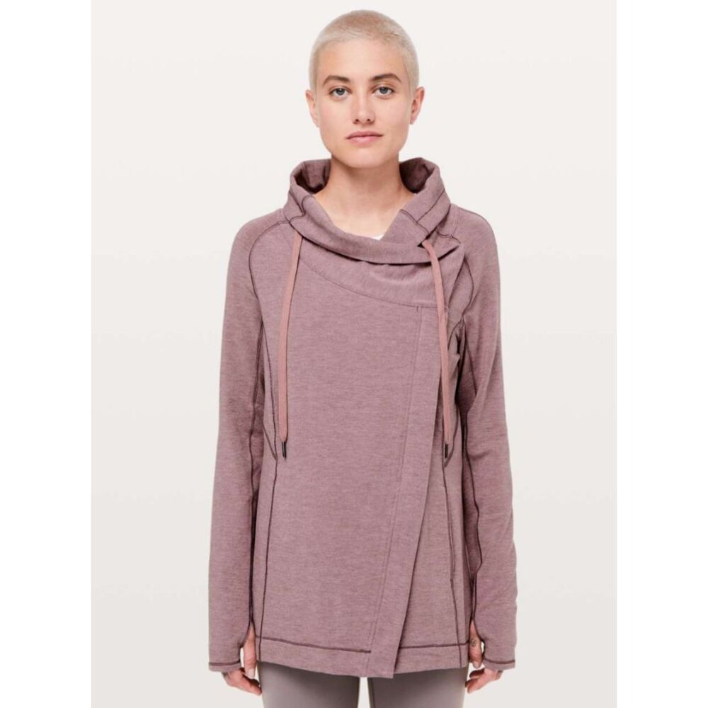 Lululemon Women Coast Easy Wrap Jacket Sz 8 French Terry Heathered‎ Misty Merlot